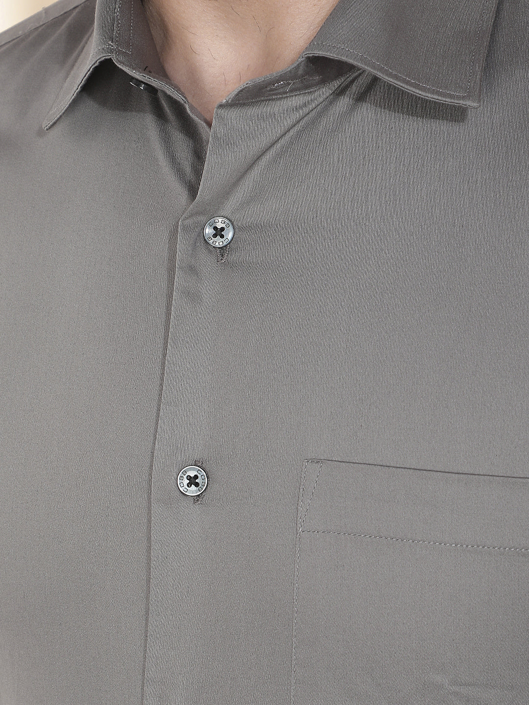 COBB GREY SOLID SLIM-FIT FORMAL SHIRT