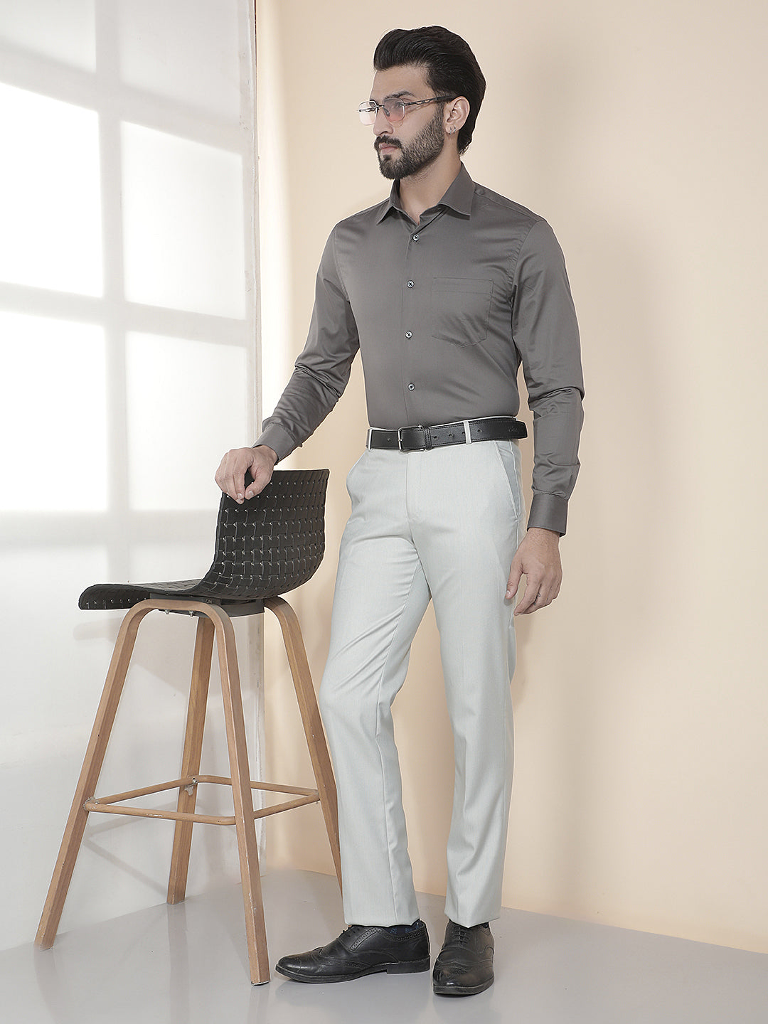 COBB GREY SOLID SLIM-FIT FORMAL SHIRT