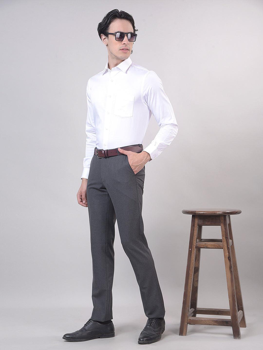 White Solid Stretchable Formal Shirt