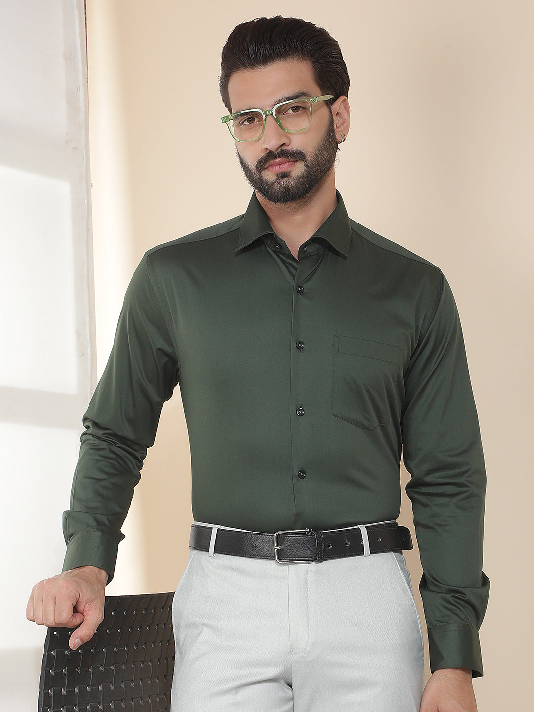 cobb dark green solid smart-fit formal shirt