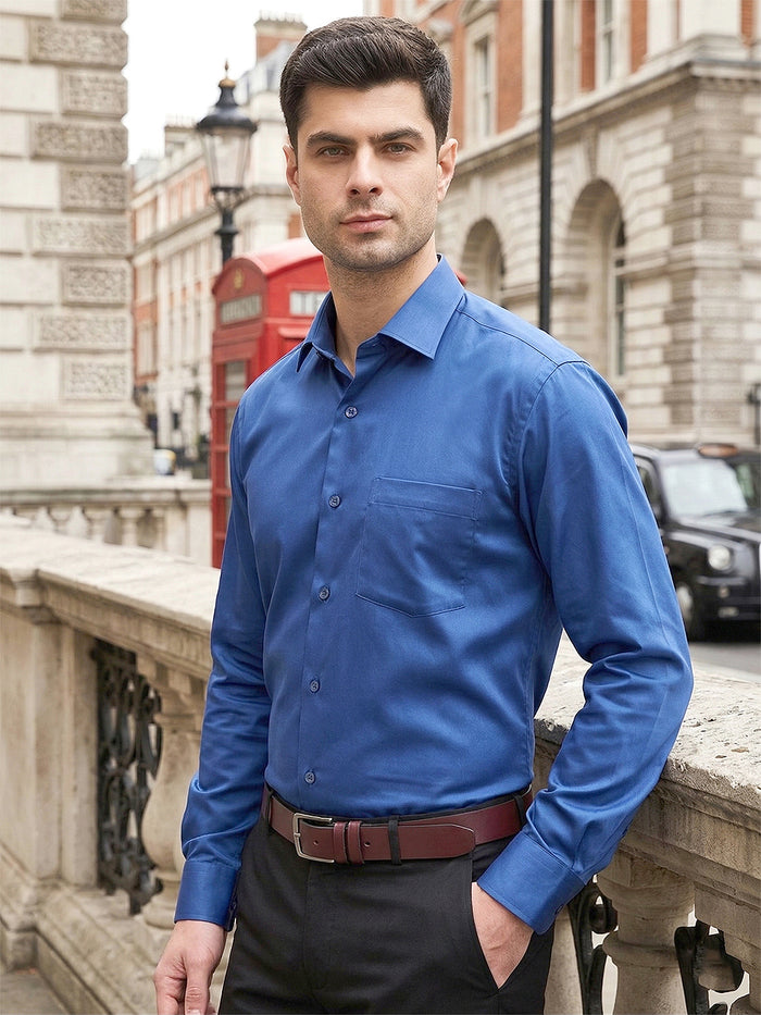 cobb royal blue solid smart-fit formal shirt