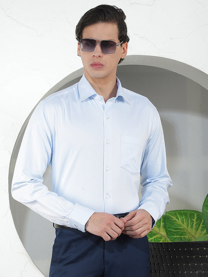 sky blue self-design smart-fit formal shirt