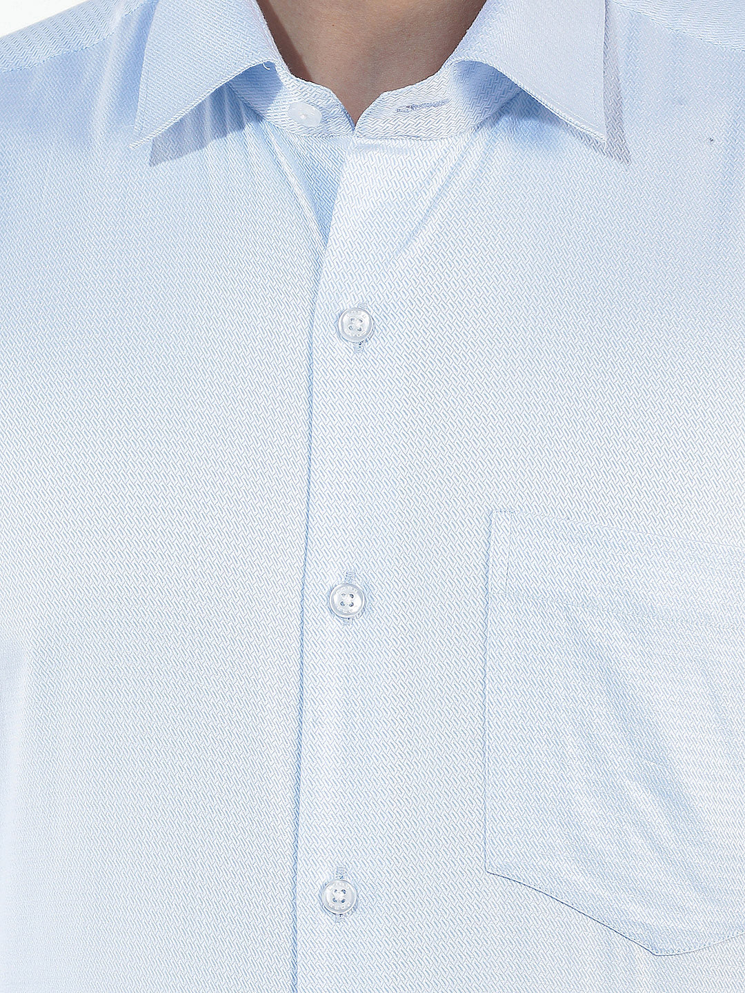 sky blue self-design smart-fit formal shirt