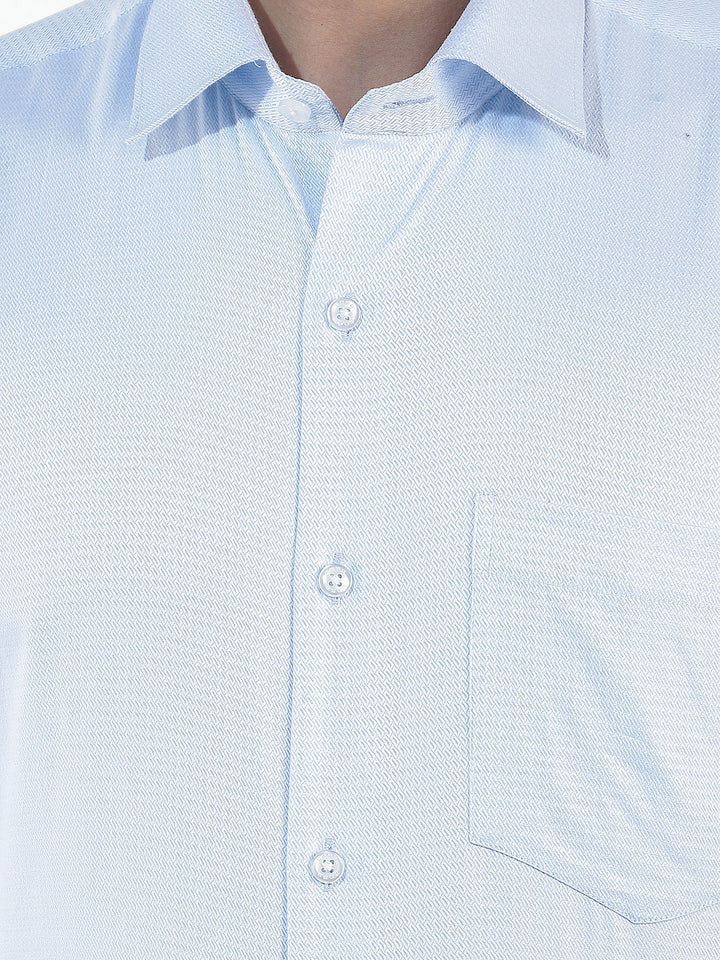 sky blue self-design smart-fit formal shirt