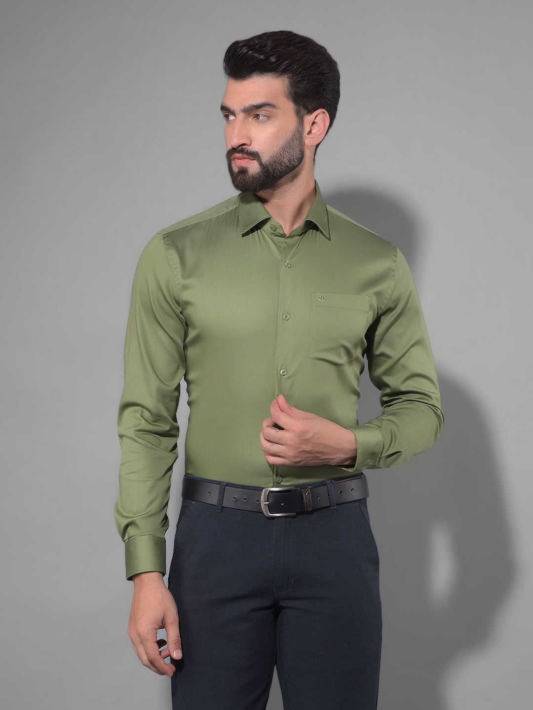 cobb solid green stretchable formal shirt