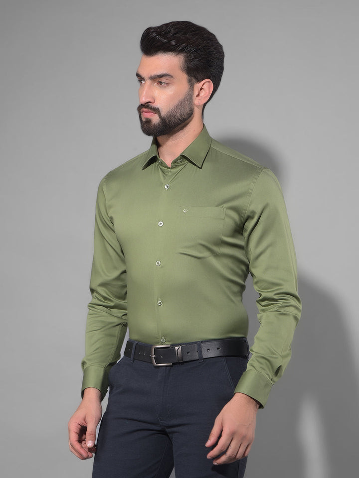 cobb solid green stretchable formal shirt