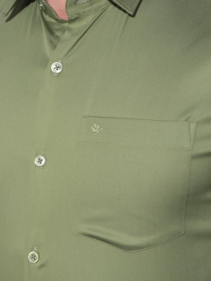 cobb solid green stretchable formal shirt