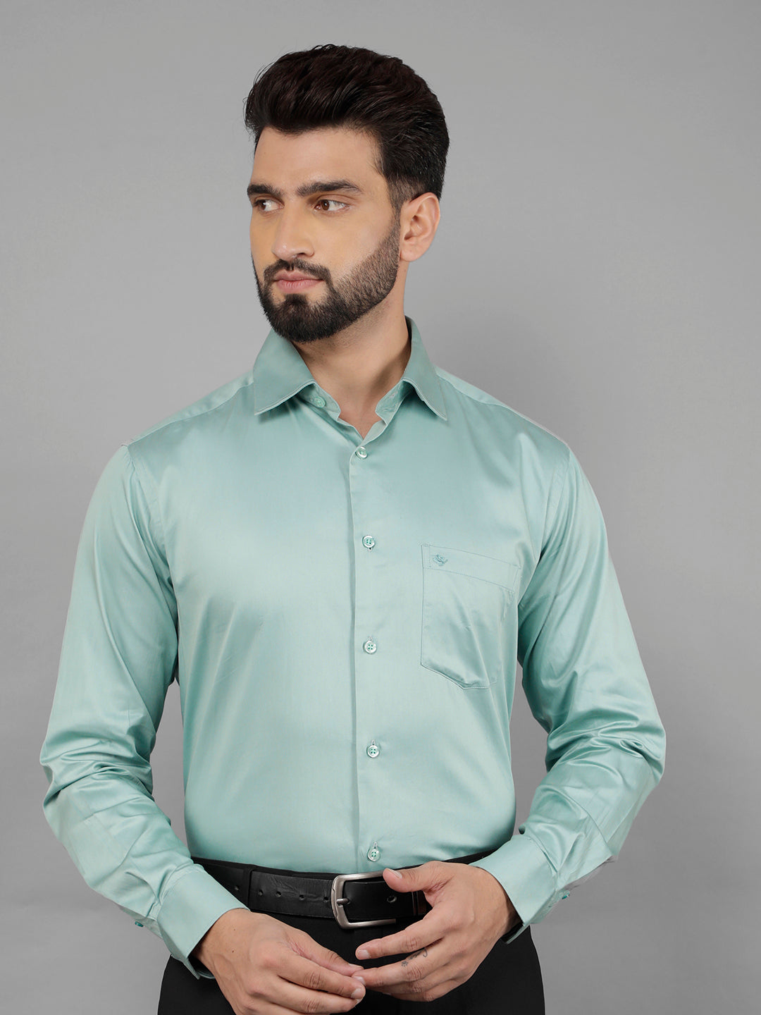 cobb solid sea green smart-fit formal shirt