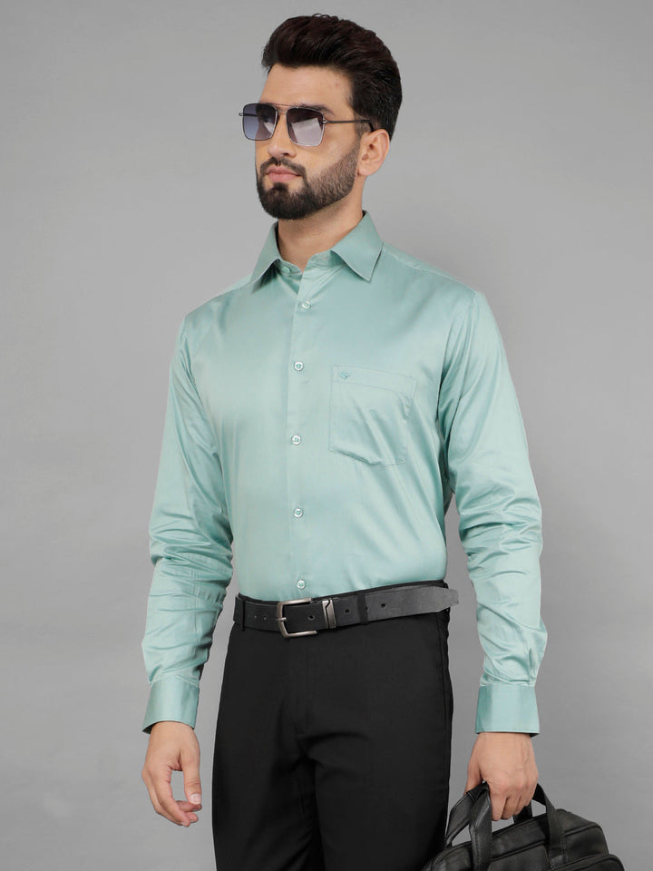 COBB SOLID SEA GREEN SMART-FIT FORMAL SHIRT