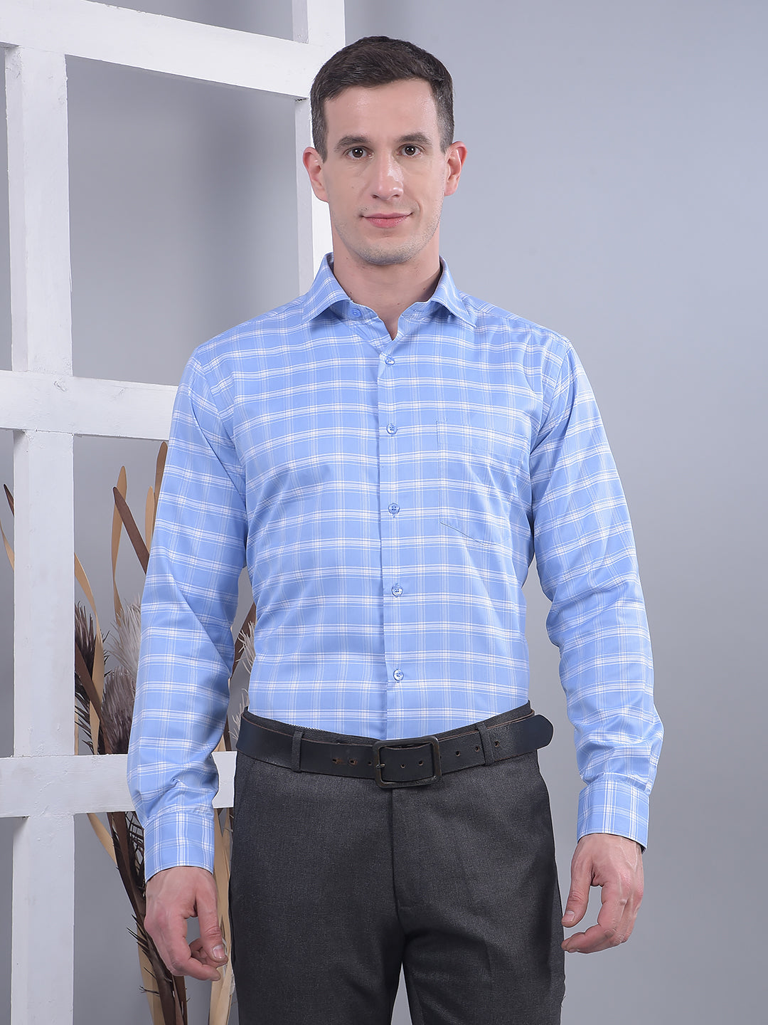cobb blue checked smart-fit formal shirt