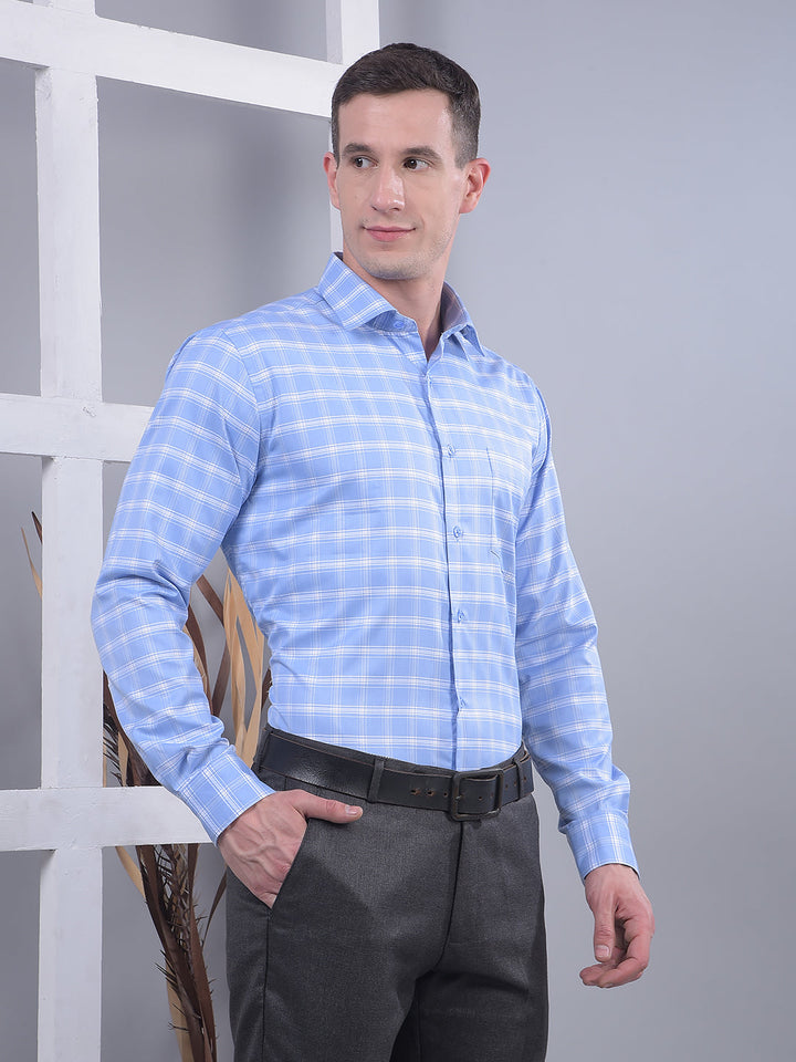 cobb blue checked smart-fit formal shirt