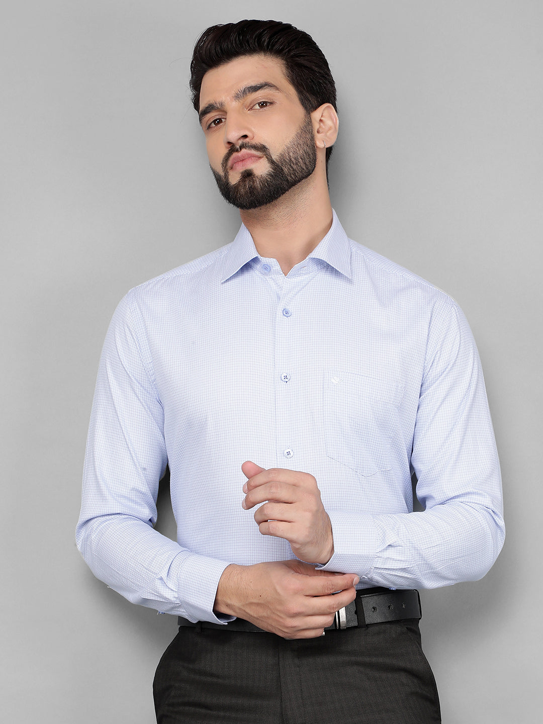 cobb sky blue checked smart-fit formal shirt