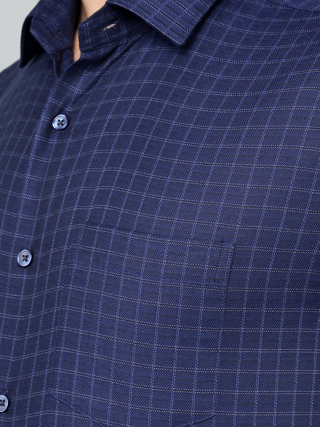 cobb navy blue checked smart-fit formal shirt