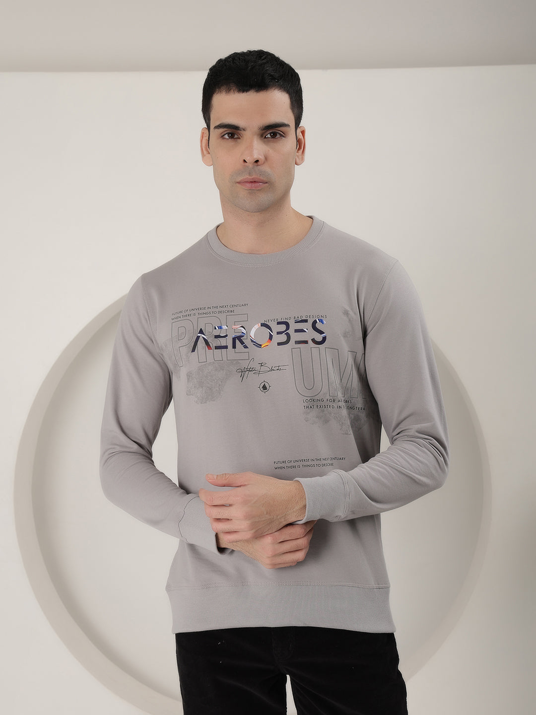 cobb grey printed round neck full sleeve t-shirt