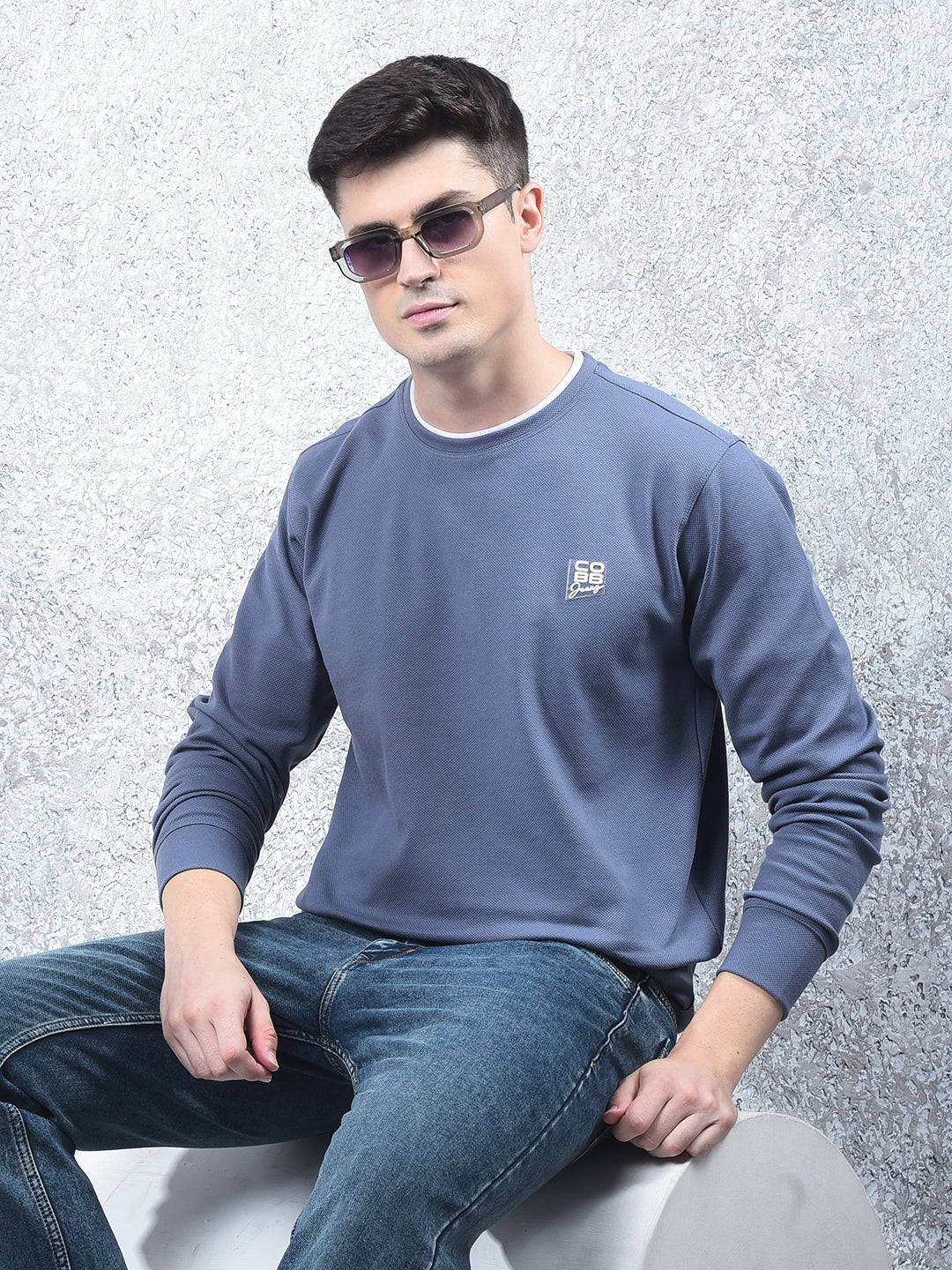 cobb solid denim blue full-sleeve t-shirt
