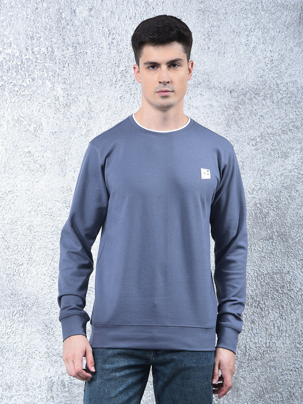 cobb solid denim blue full-sleeve t-shirt