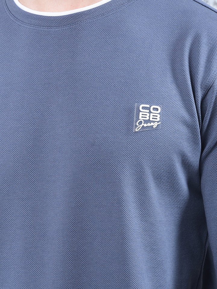 cobb solid denim blue full-sleeve t-shirt