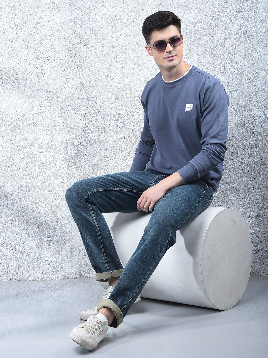 COBB SOLID DENIM BLUE FULL-SLEEVE T-SHIRT