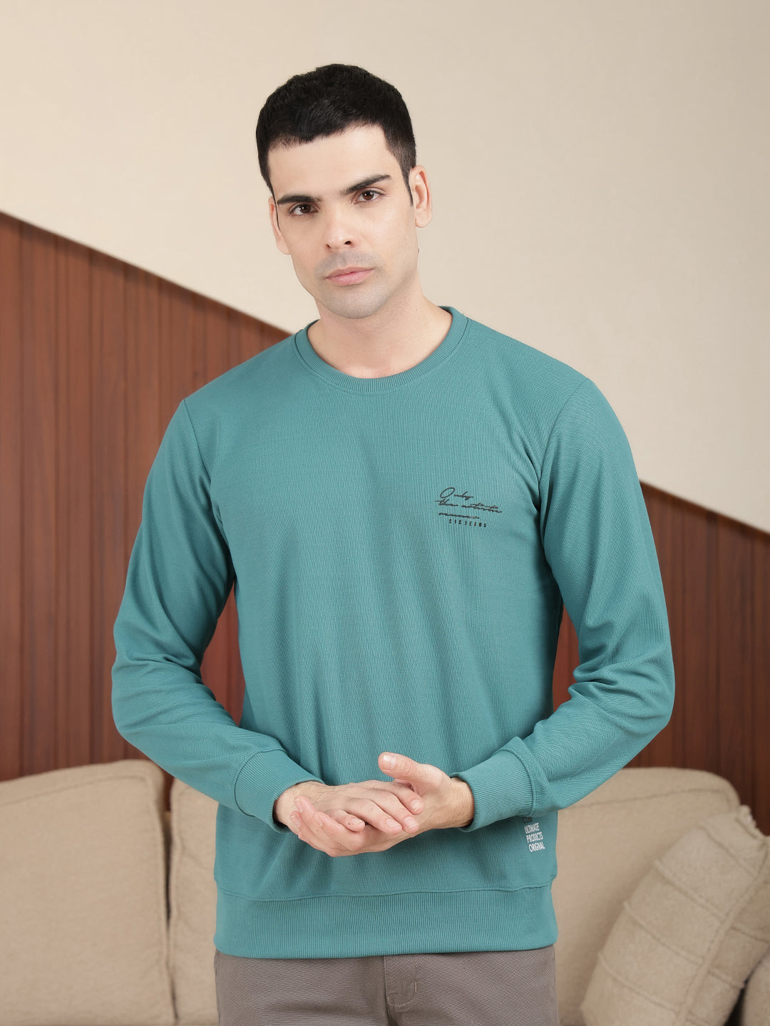 COBB SOLID SEA GREEN ROUND NECK FULL SLEEVE T-SHIRT