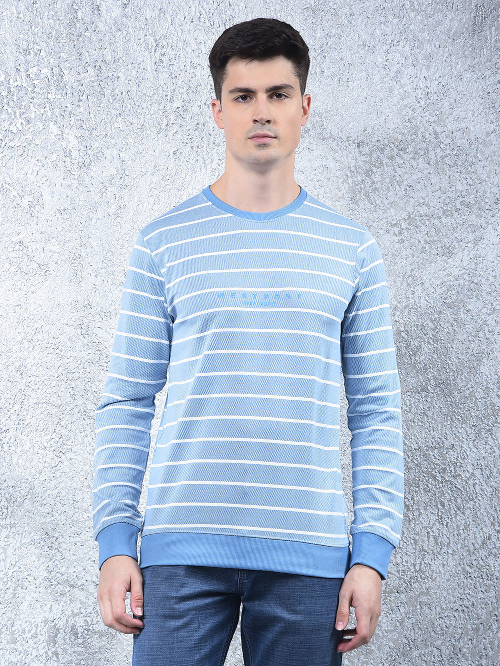cobb sky blue striped full-sleeve t-shirt
