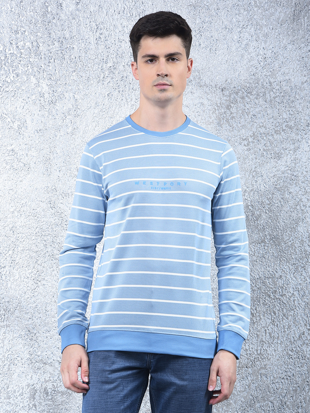 cobb sky blue striped full-sleeve t-shirt