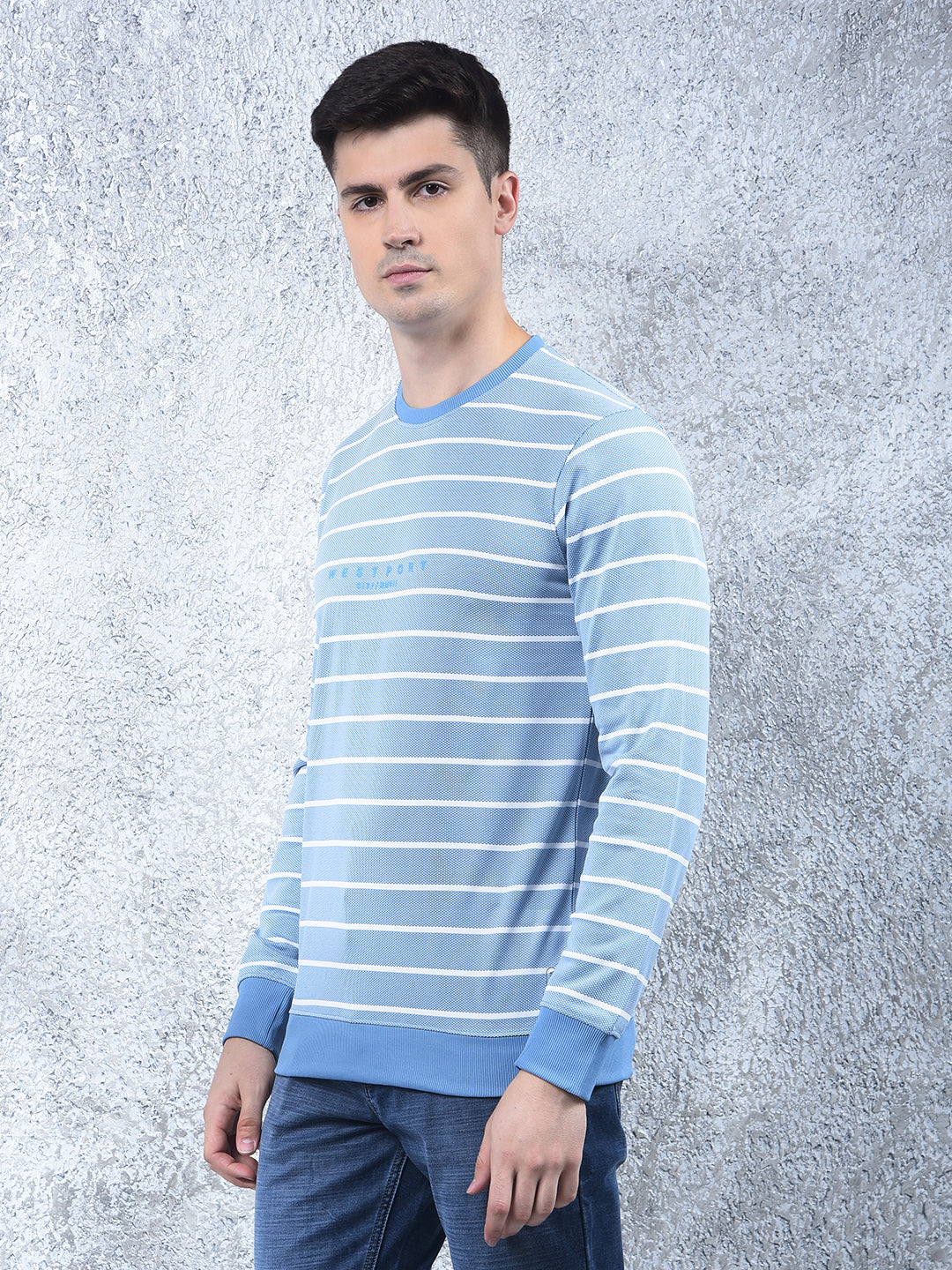 COBB SKY BLUE STRIPED FULL-SLEEVE T-SHIRT