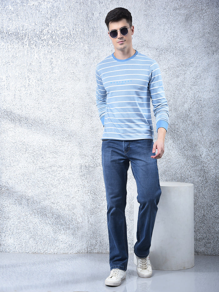 COBB SKY BLUE STRIPED FULL-SLEEVE T-SHIRT