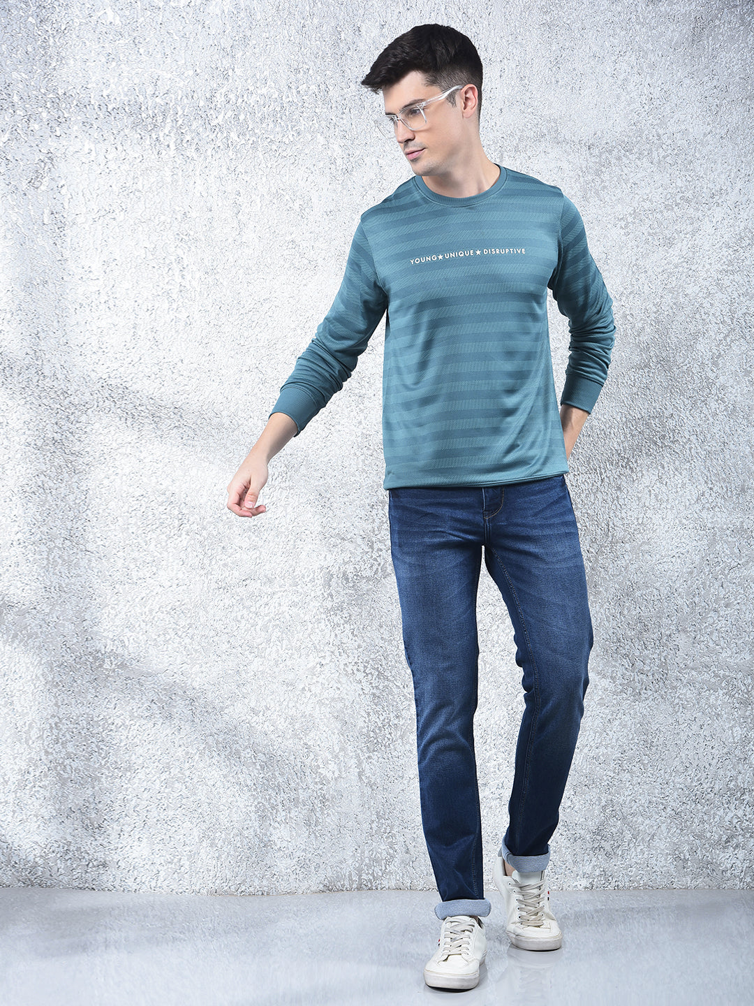 COBB TEAL GREEN PRINTED FULL-SLEEVE T-SHIRT