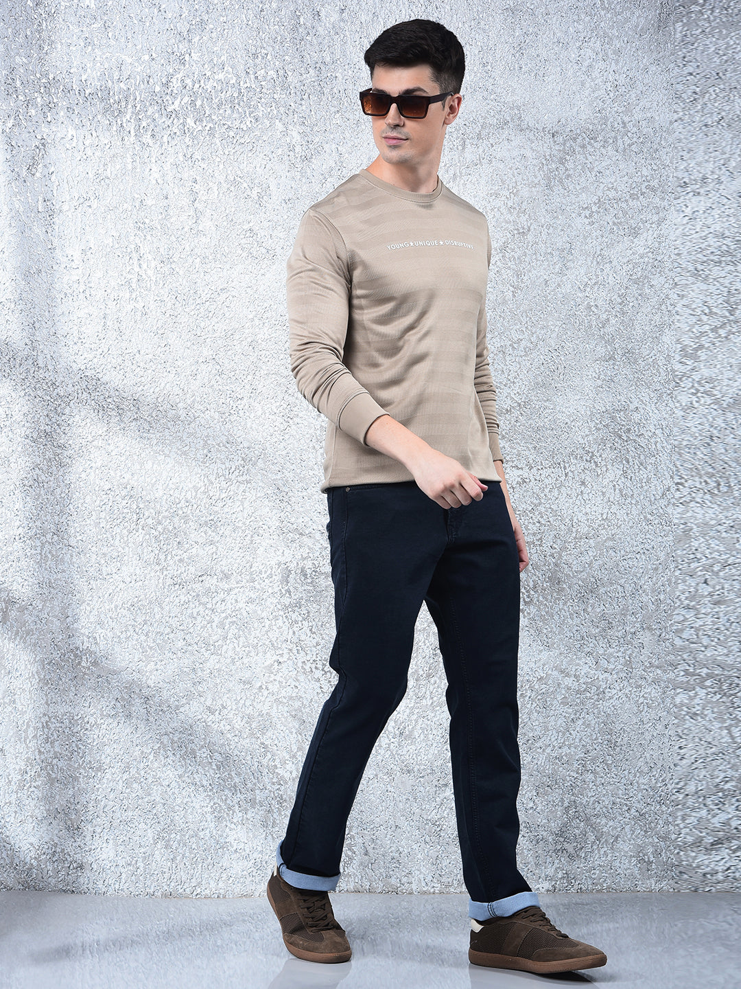COBB BEIGE PRINTED FULL-SLEEVE T-SHIRT