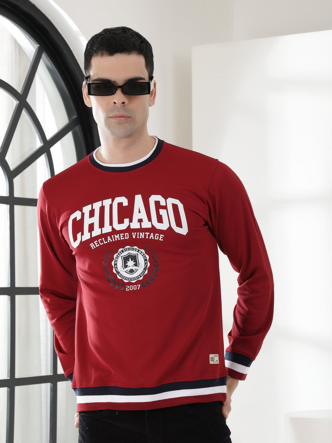 cobb maroon printed round neck full sleeve t-shirt