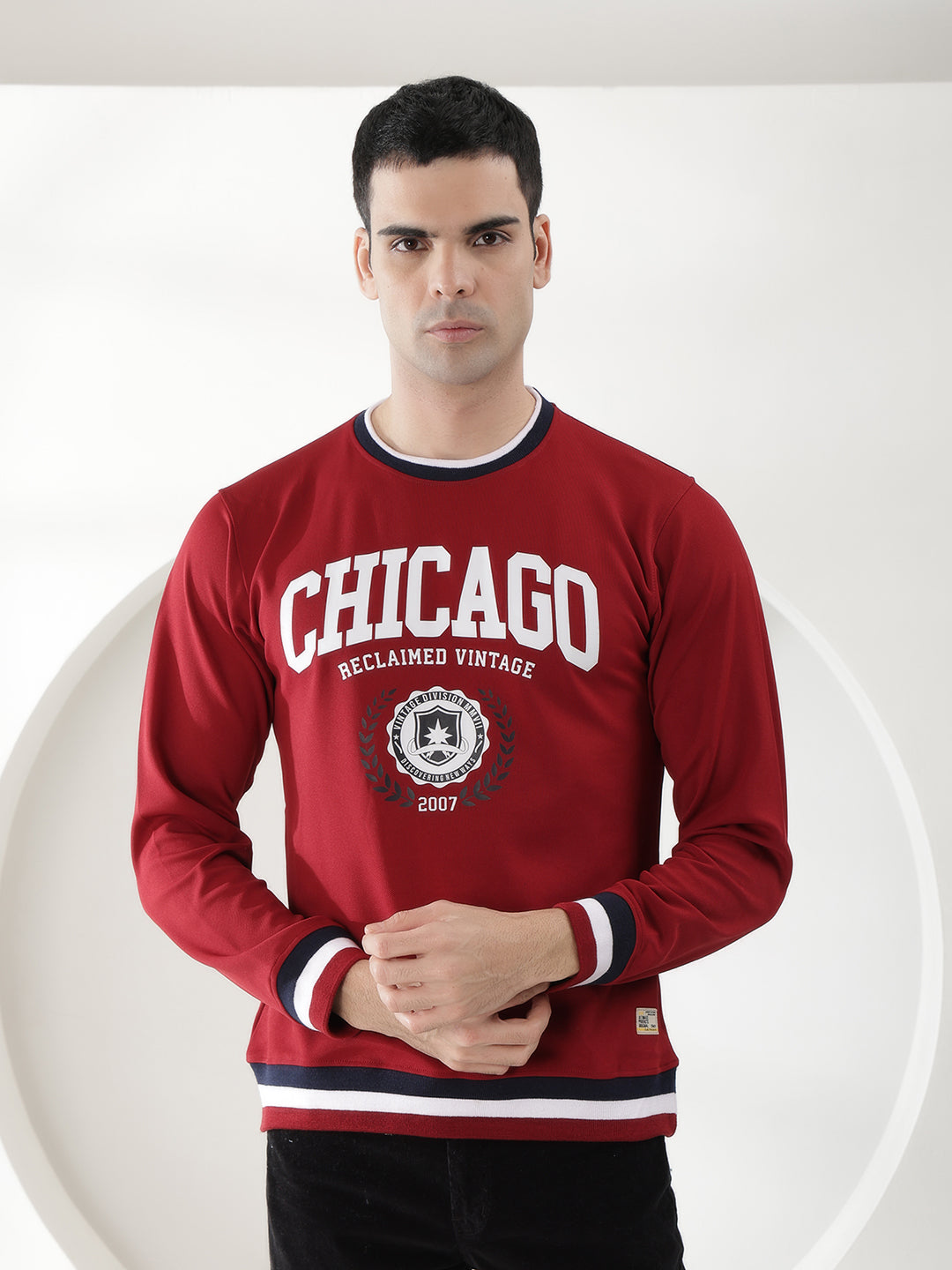 cobb maroon printed round neck full sleeve t-shirt