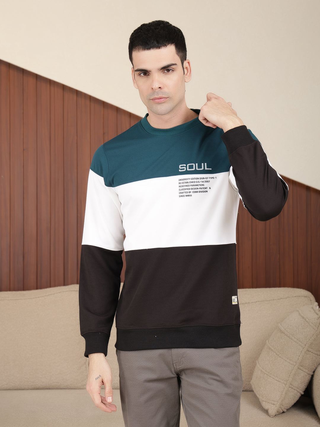 cobb green colorblock round neck full sleeve t-shirt