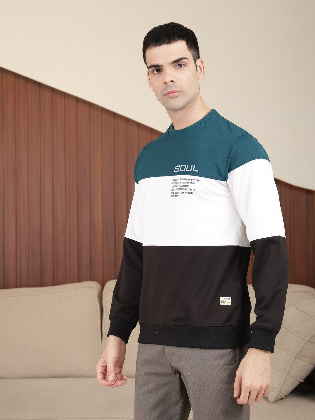 COBB GREEN COLORBLOCK ROUND NECK FULL SLEEVE T-SHIRT