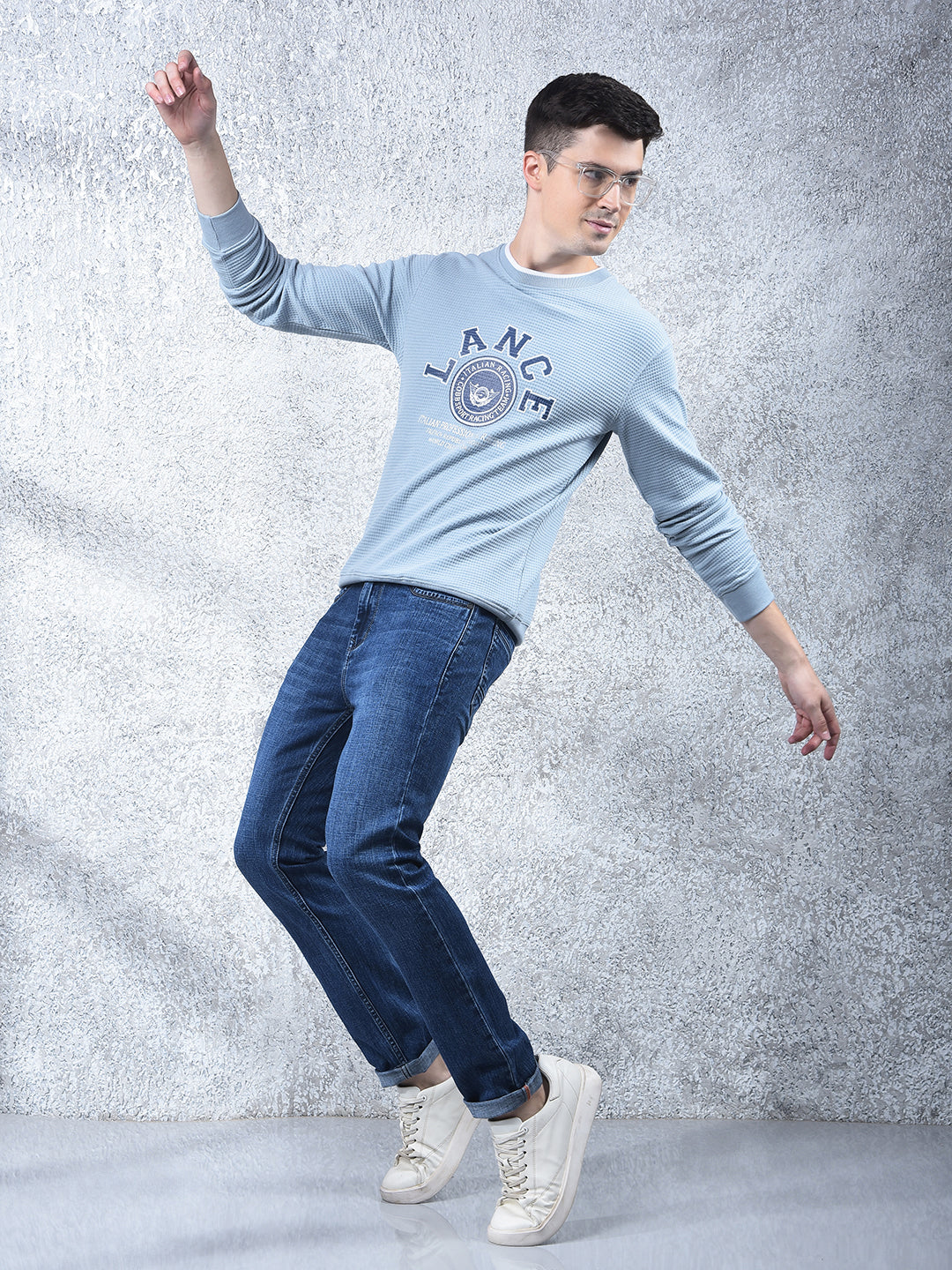 COBB SKY BLUE PRINTED FULL-SLEEVE T-SHIRT