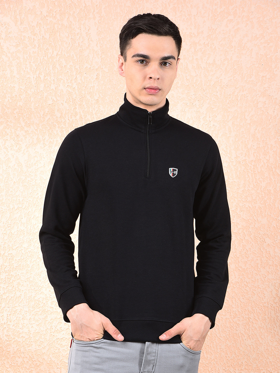 cobb black self-design full-sleeve t-shirt