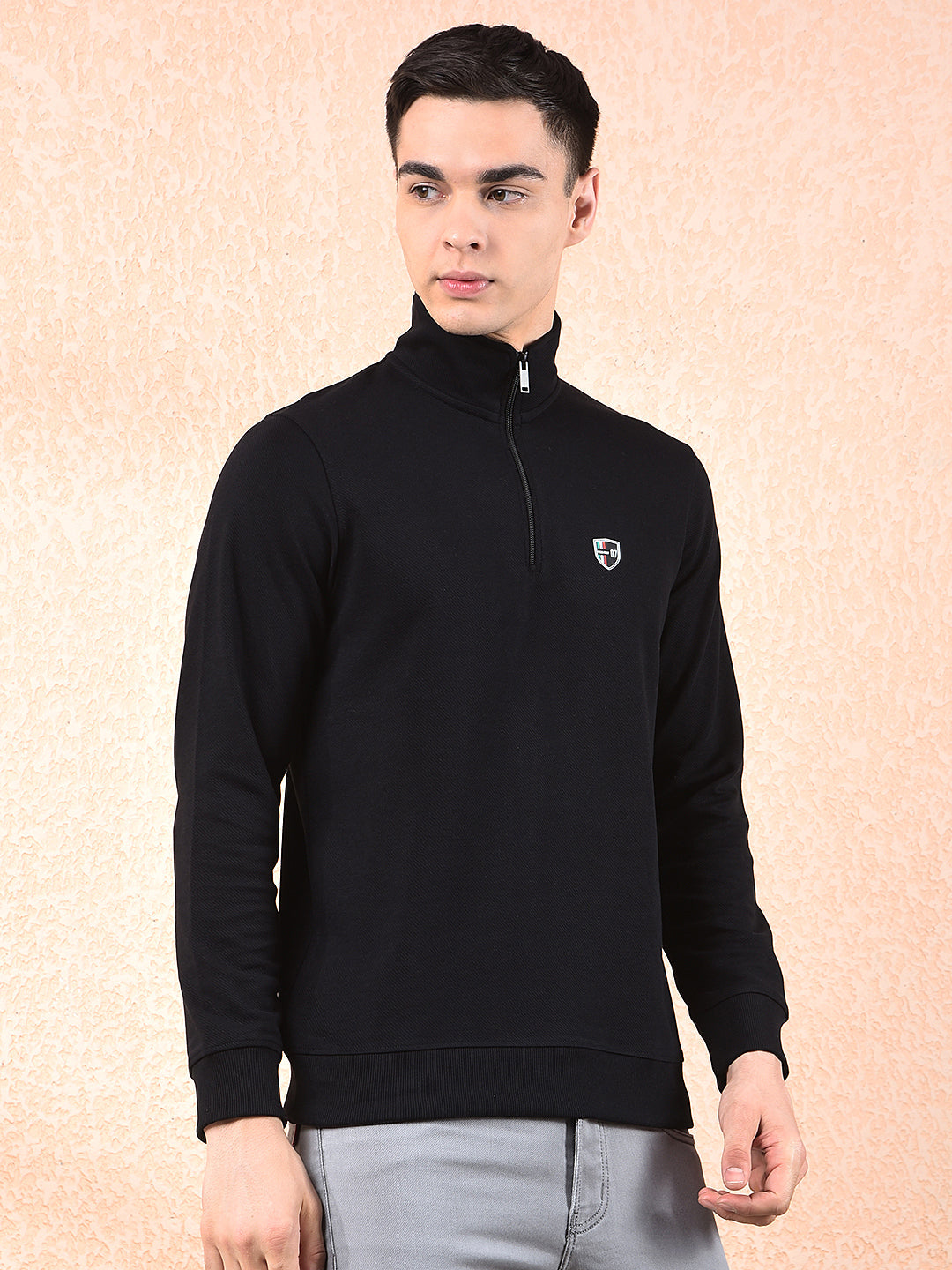 COBB BLACK SELF-DESIGN FULL-SLEEVE T-SHIRT