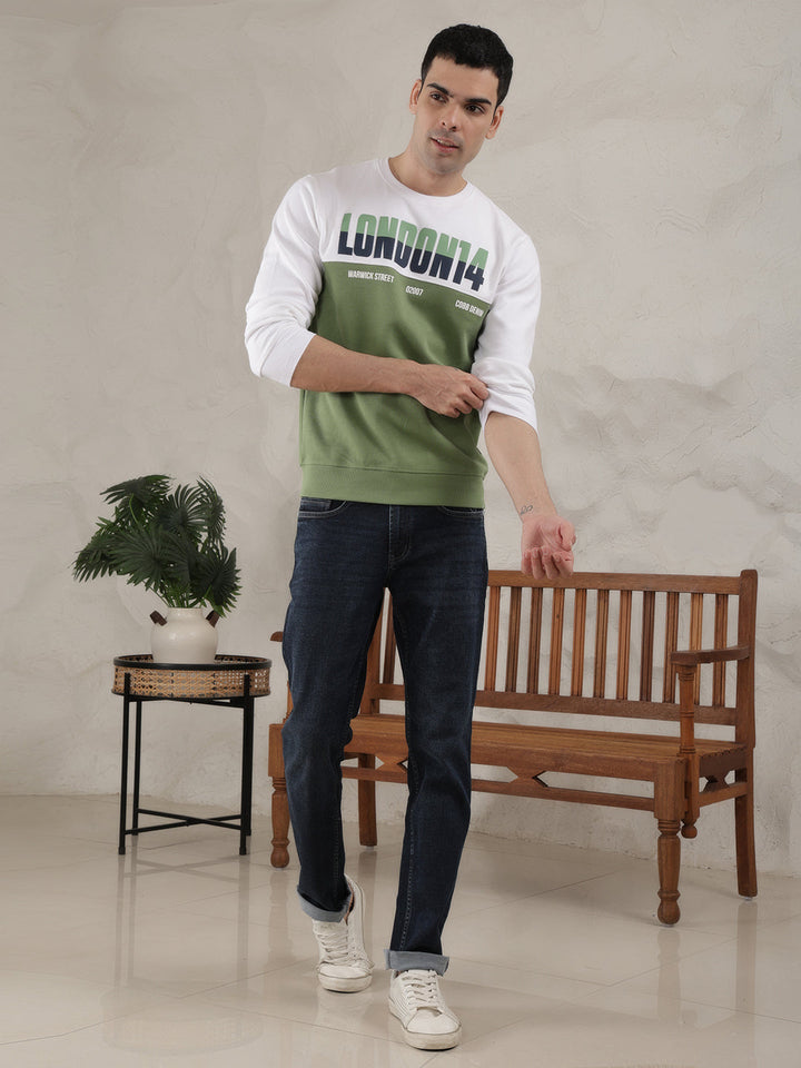 COBB GREEN WHITE PRINTED ROUND NECK FULL SLEEVE T-SHIRT