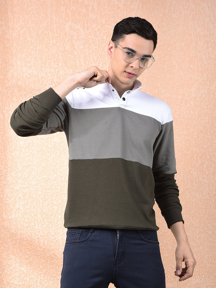 cobb green color-block full-sleeve t-shirt