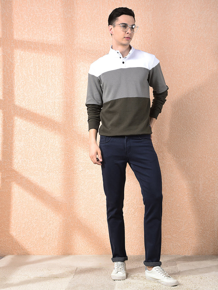 COBB GREEN COLOR-BLOCK FULL-SLEEVE T-SHIRT