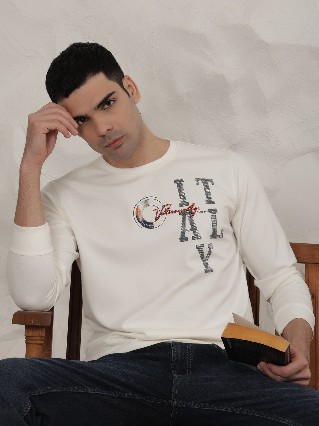 cobb cream printed round neck full sleeve t-shirt