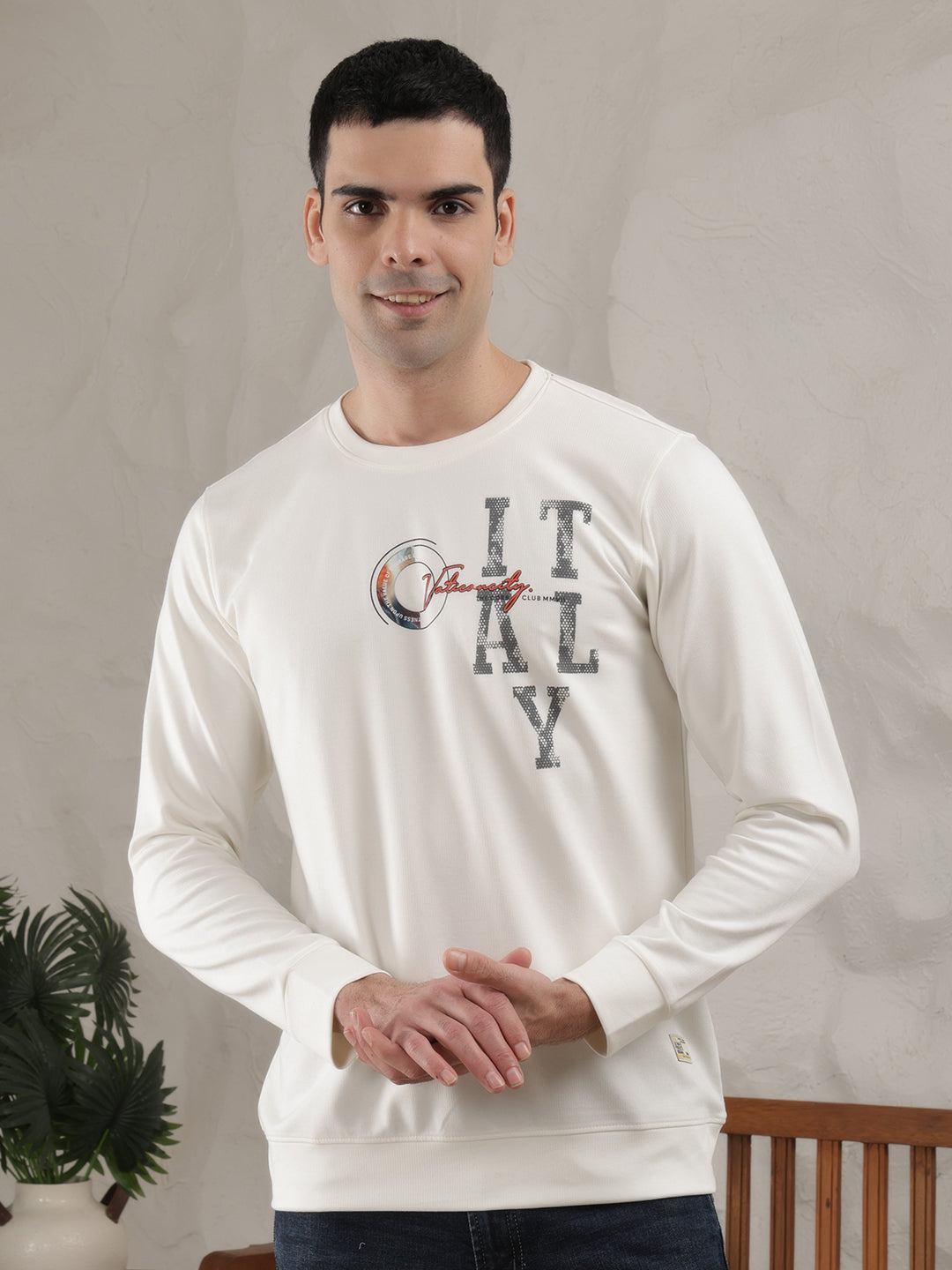 cobb cream printed round neck full sleeve t-shirt