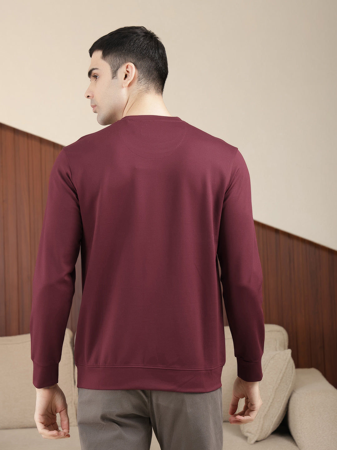 COBB SOLID WINE ROUND NECK FULL SLEEVE T-SHIRT