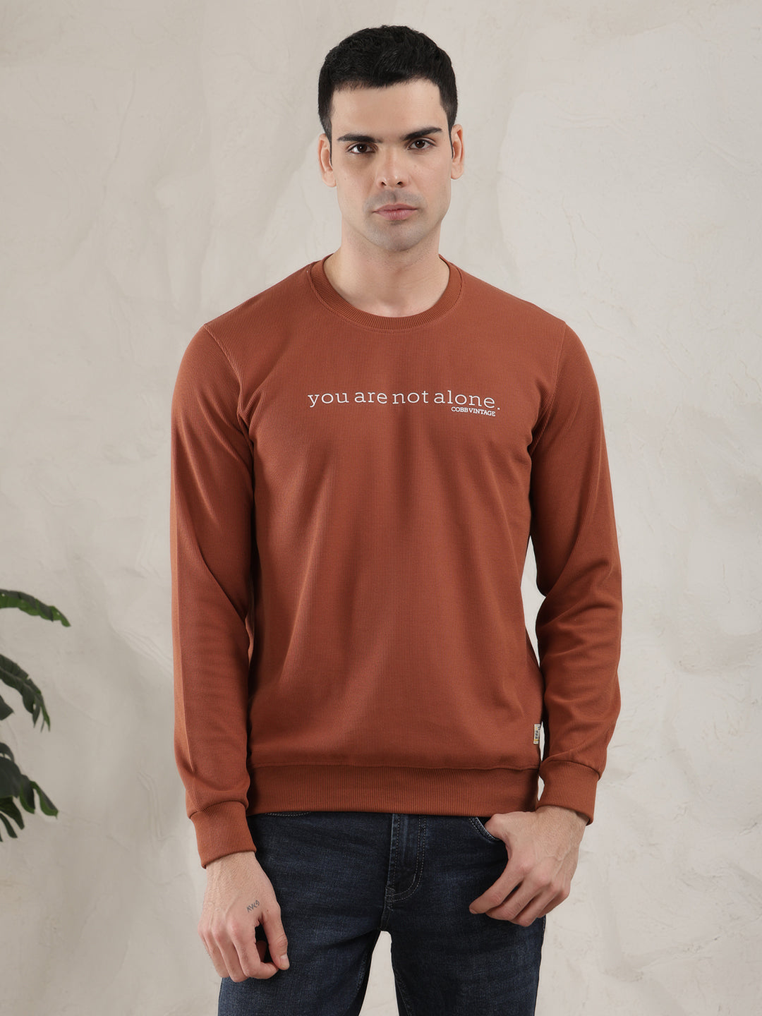 cobb brown printed round neck full sleeve t-shirt