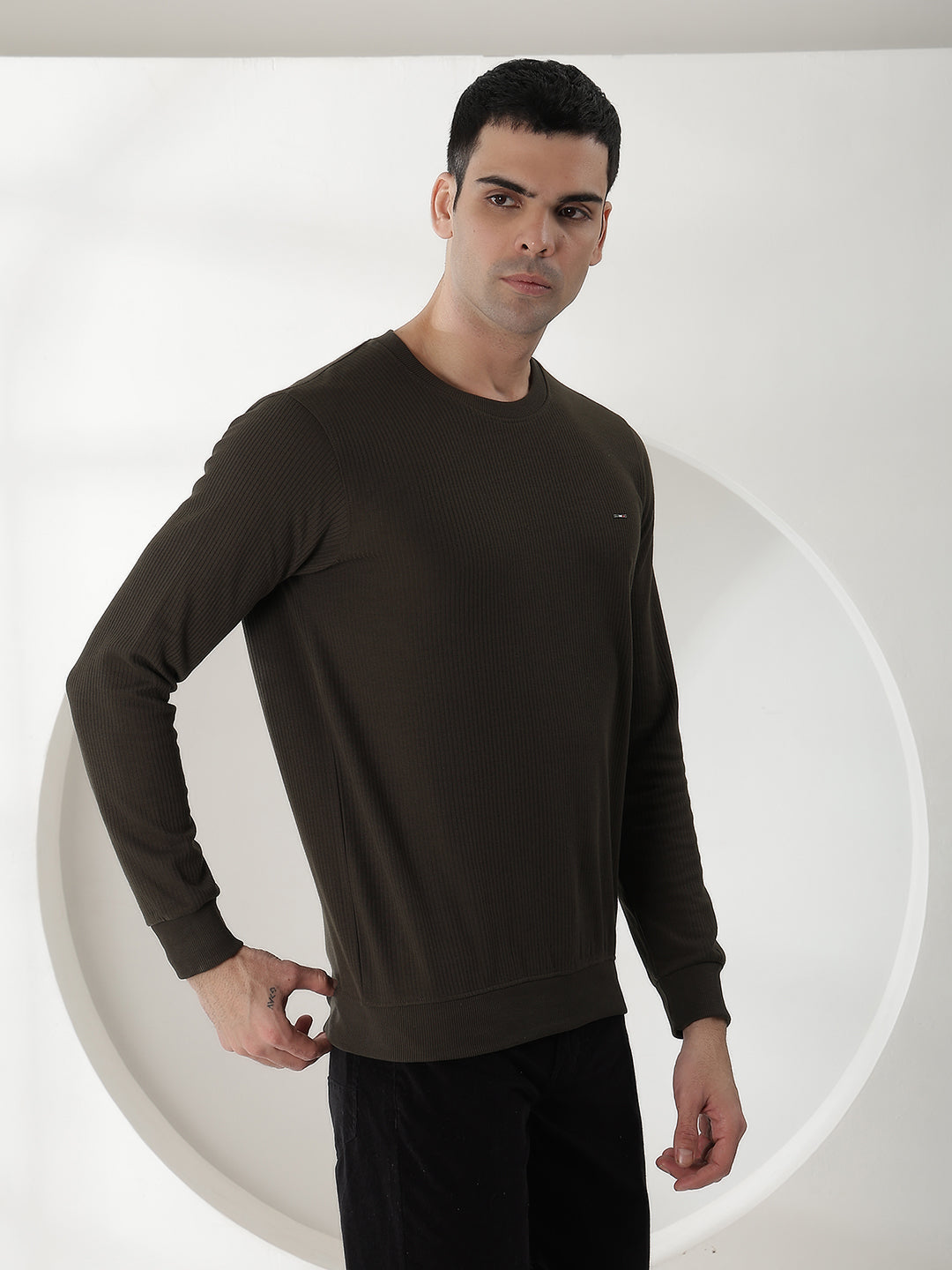 COBB SOLID GREEN ROUND NECK FULL SLEEVE T-SHIRT