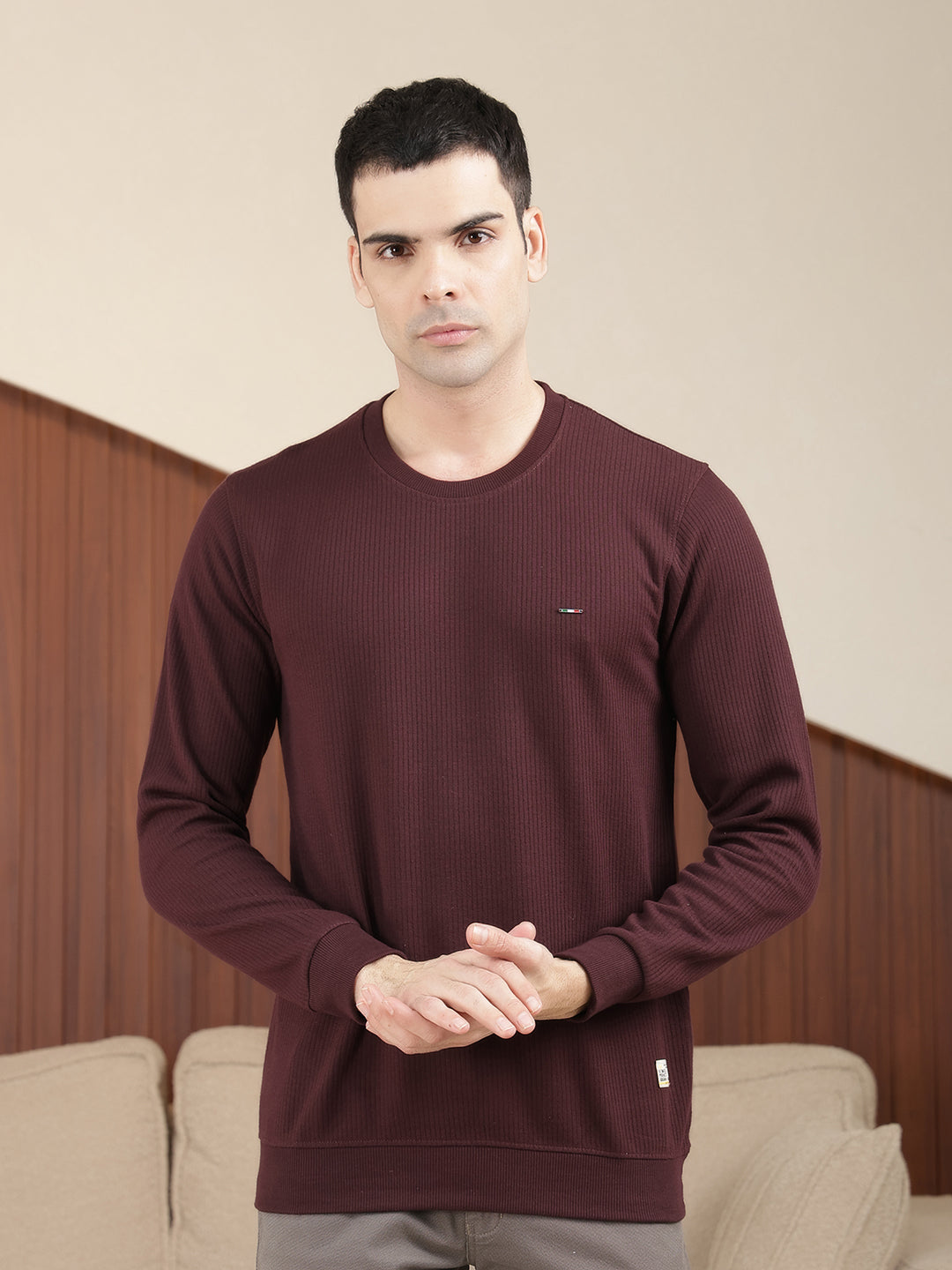 cobb solid wine round neck full sleeve t-shirt