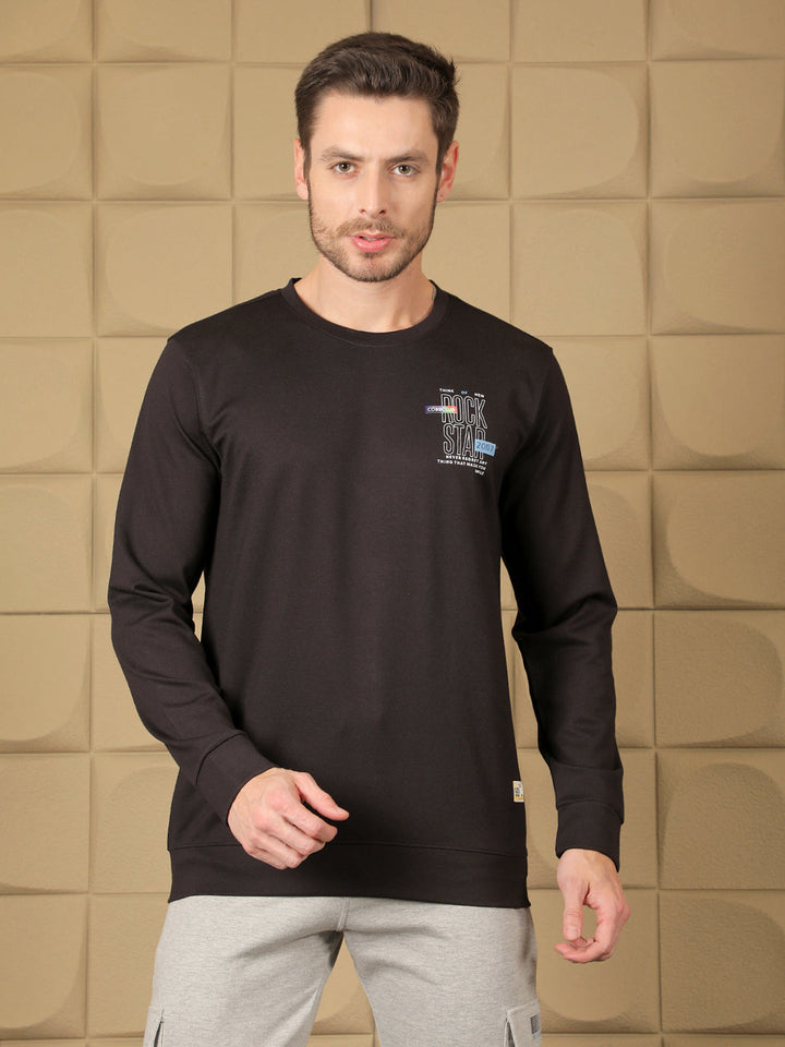 cobb black printed round neck full sleeve t-shirt