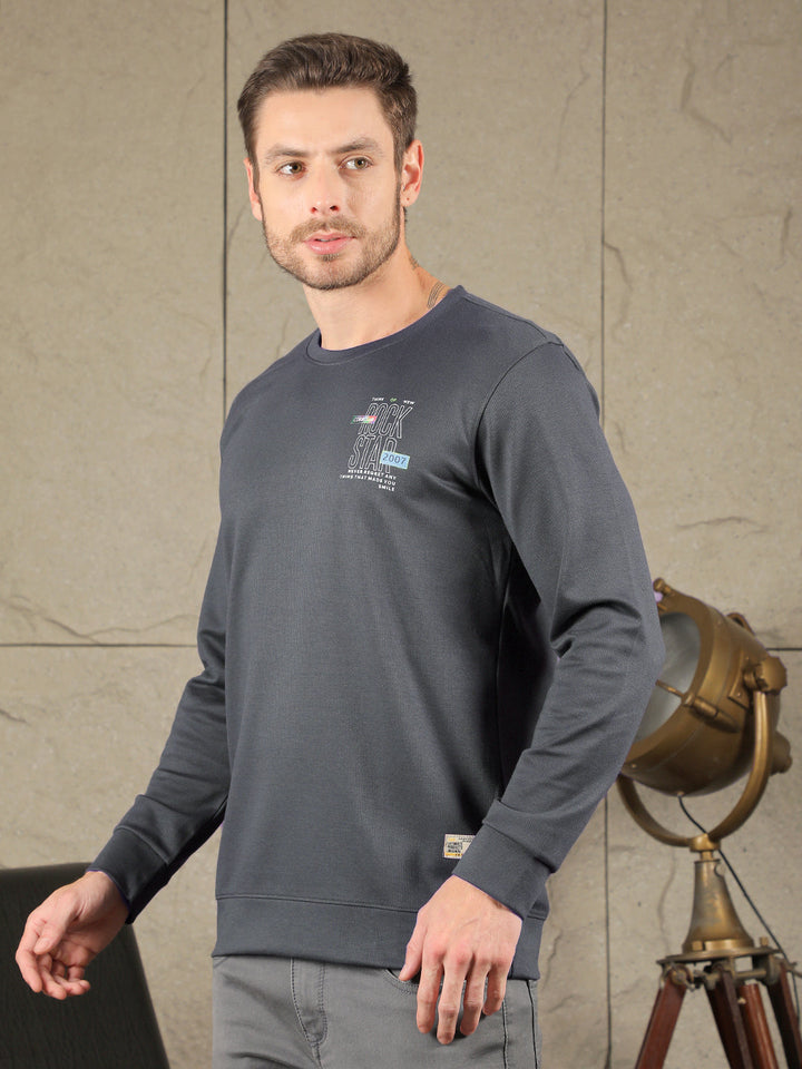 cobb dark grey printed round neck full sleeve t-shirt