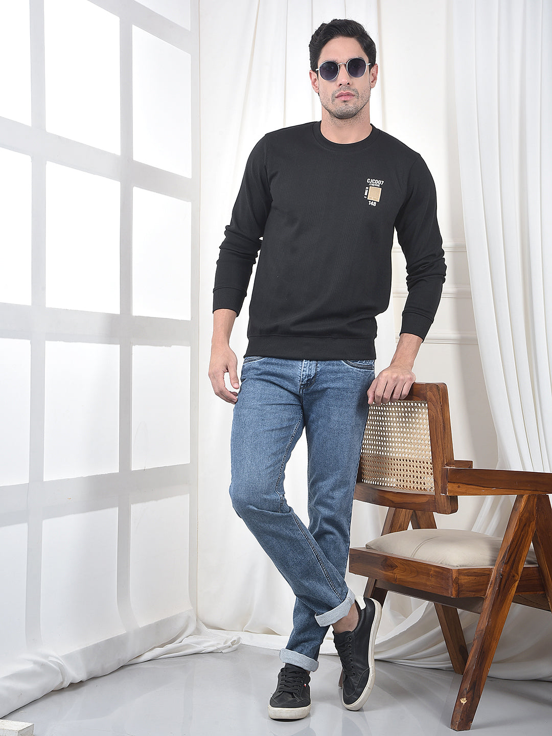 COBB BLACK STRIPED FULL-SLEEVE T-SHIRT