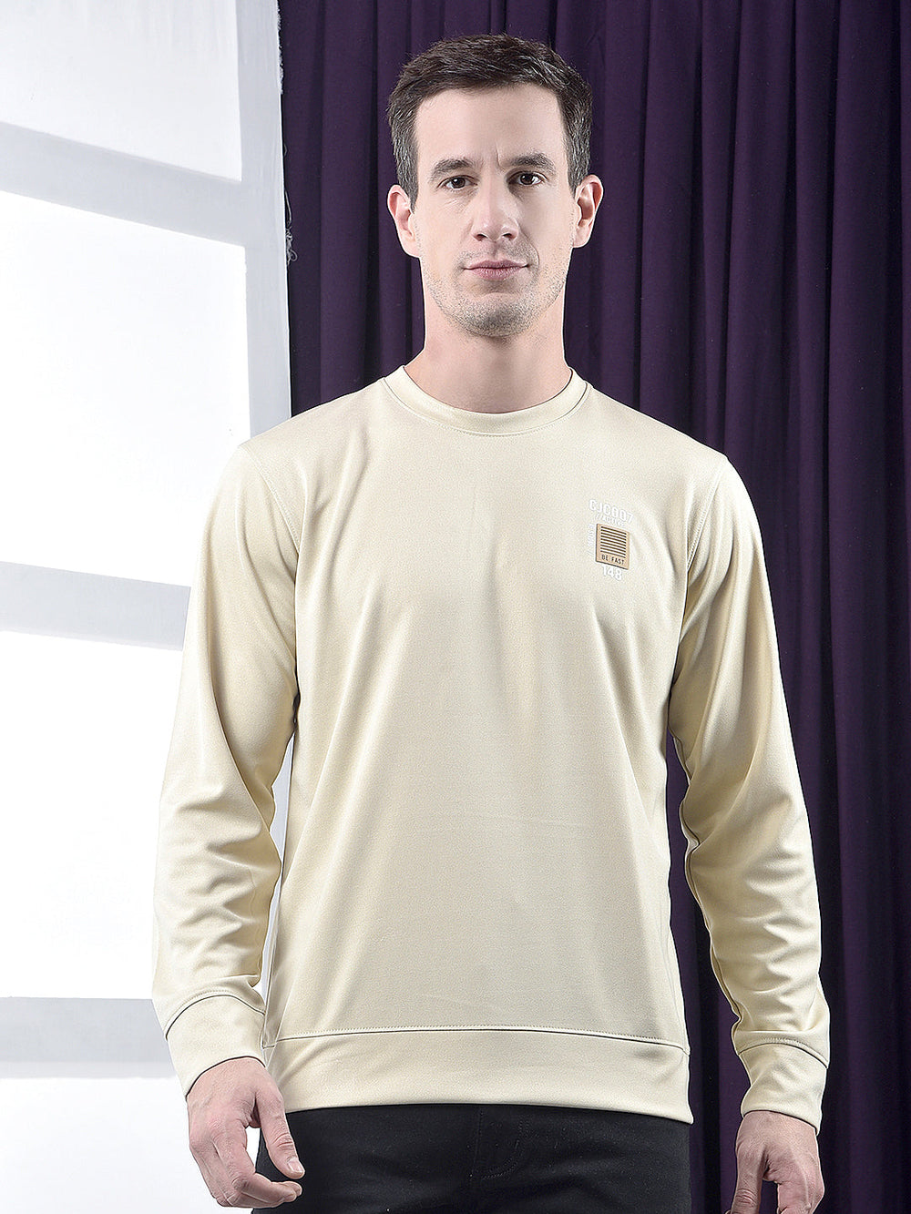 cobb solid beige full-sleeve t-shirt