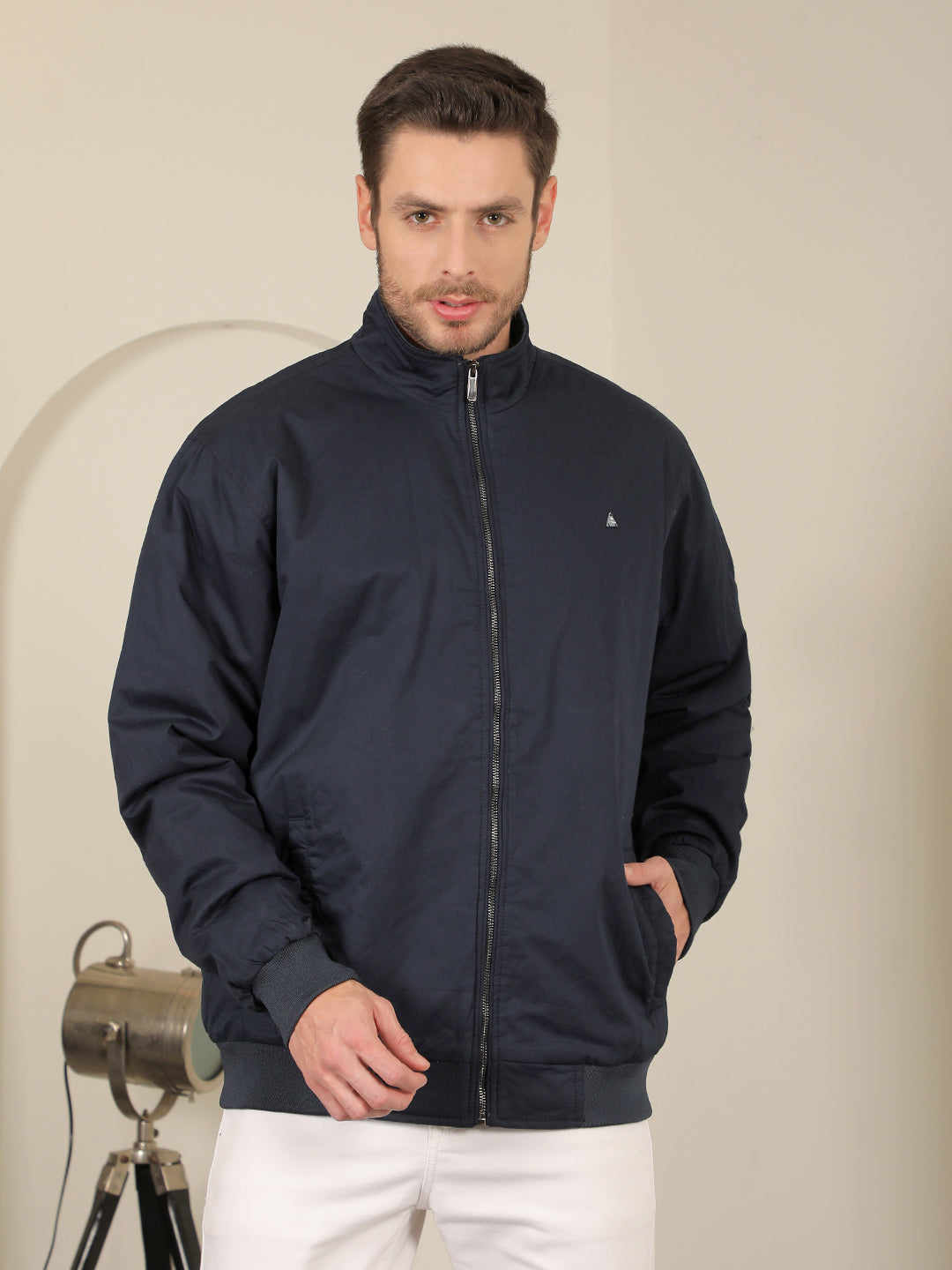 cobb solid navy blue full sleeves jacket